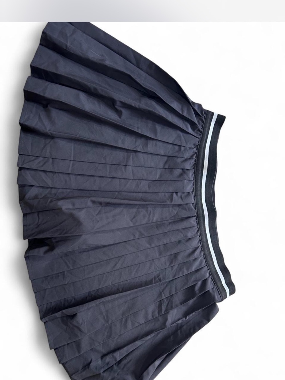 Lands' End Navy Pleated Skater Skirt with Striped Waistband